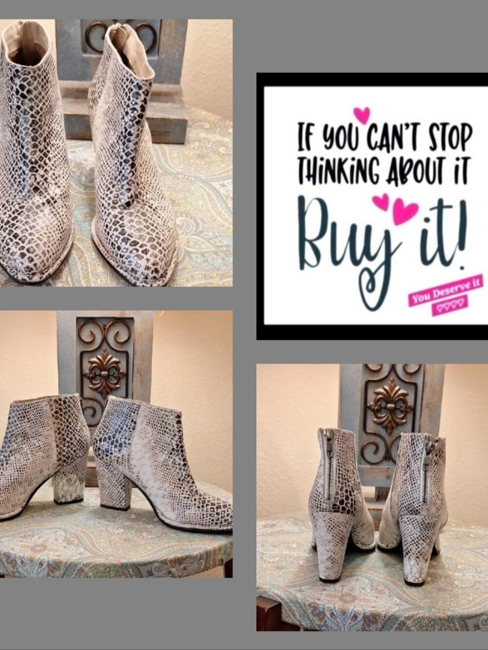 DIBA TRUE Chic Snakeskin Ankle Booties. Genuine Leather Size 9M